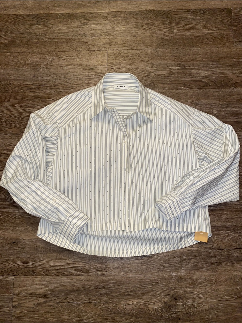 Sandro White and Light Blue Striped Casual Button-Down Shirt